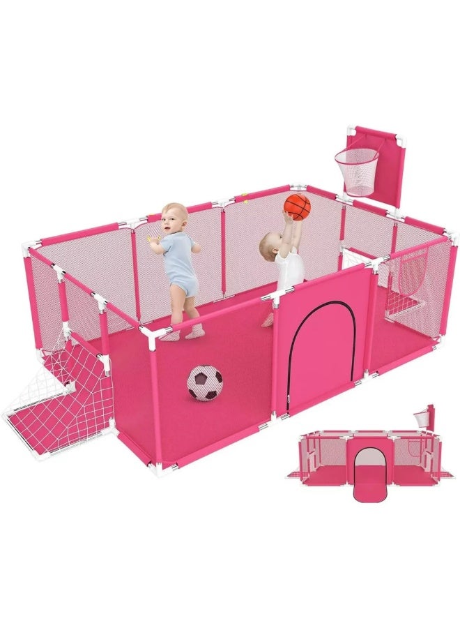 بيت كور ومحبس أطفال كبير (١٨٢×١٢٢ سم) مع شبكة كرة قدم وحلقة سلة - ساحة لعب آمنة للأطفال (المحبس فقط) - Image 1